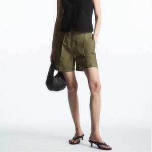 COS Pleated Linen Blend Utility Shorts